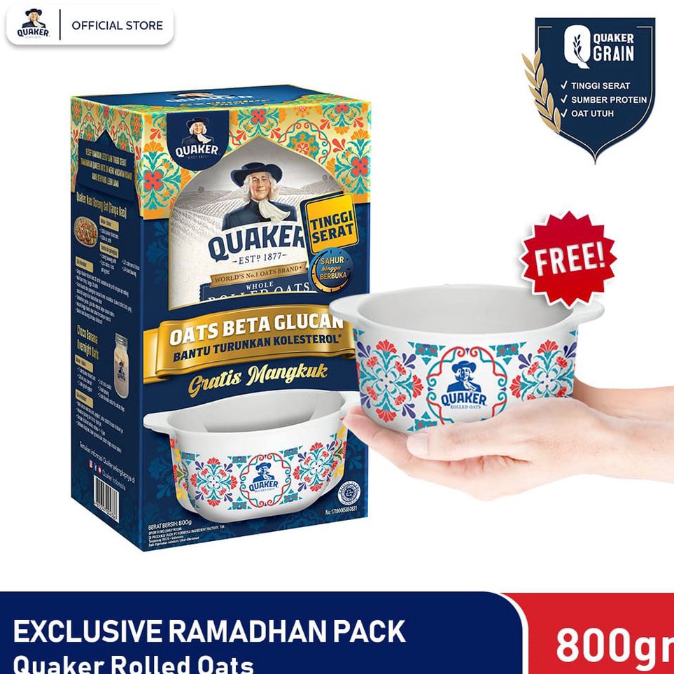 

Cekout sekarang Quaker Rolled Oats 8gr Promo Ramadhan Free Bowl