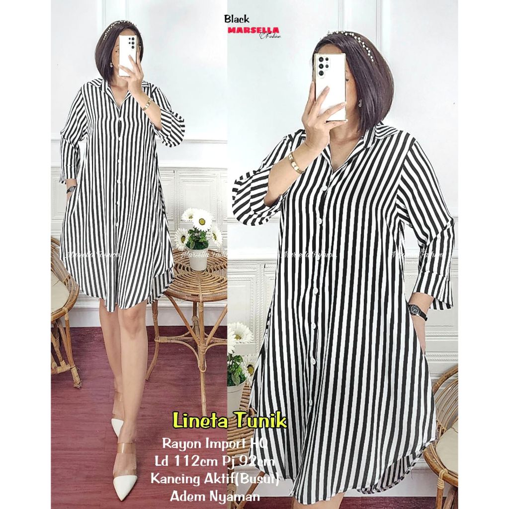 Lineta Tunik Busui Bahan Rayon Motif Garis By Marsella