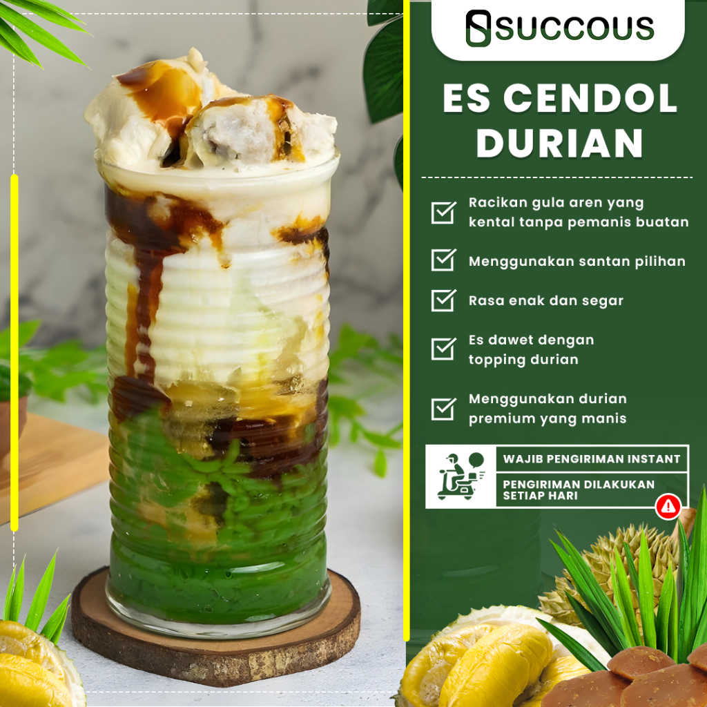 

Dawet Es Cendol Succous Topping Durian Gula Aren Asli Homemade Tanpa Pengawet Menyegarkan Cup 16 Oz