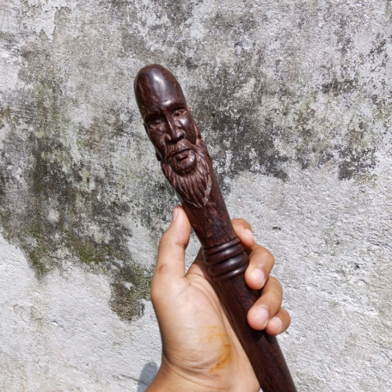 Tongkat Komando Kayu Galih Asem Super Ukir Orang Tua