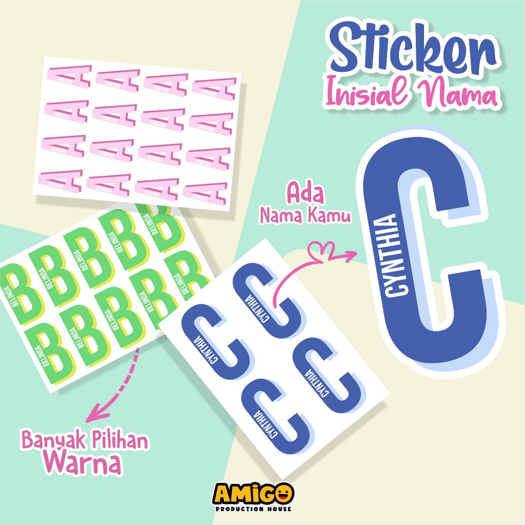 

Stiker Label Nama Anak Inisial Aesthetic Sticker Buku ATK Sticker Custom Nama Waterproof