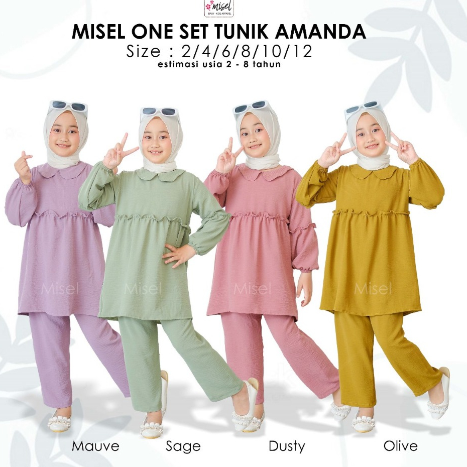 Setelan Anak Cewek setelan tunik amanda  anak perempuan usia 2 -8 tahun set tunik crinkle misel sete