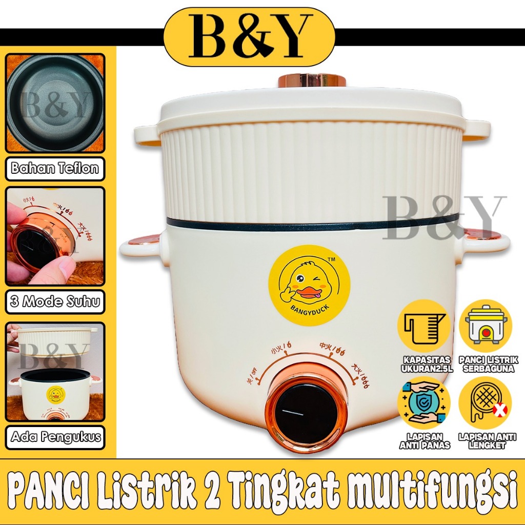 Panci Listrik Multifungsi 2 Tingkat Ukuran 2.5 Liter / Panci Listrik Serbaguna / Panci Listrik Estet