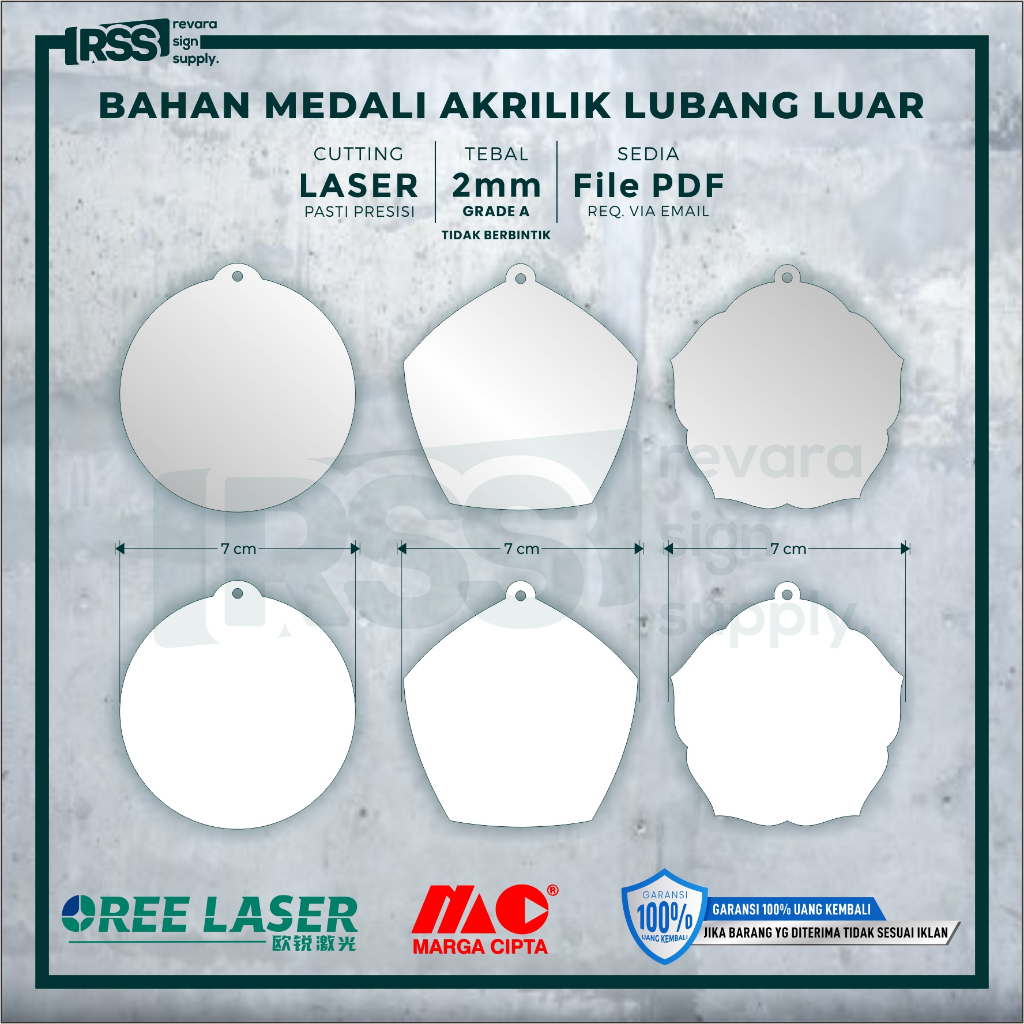 

Bahan Medali Akrilik Polos 7cm tebal 2mm | LUBANG LUAR | Model Bulat - Segilima - Bunga