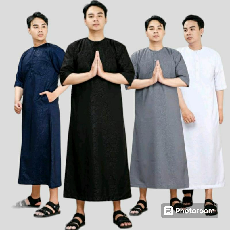 Jubah Pria Gamis Pria Gamis Muslim Pria lengan pendek motif embos jubah cowo model haramain al noor