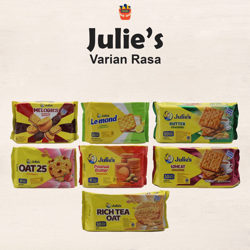 

Julies Biscuits Oat 25 Strawberry, Lemon Puff, Melodies Assorted, Peanut Butter, Rich Tea Oat, Butter Crackers, Wheat Crackers Cookies