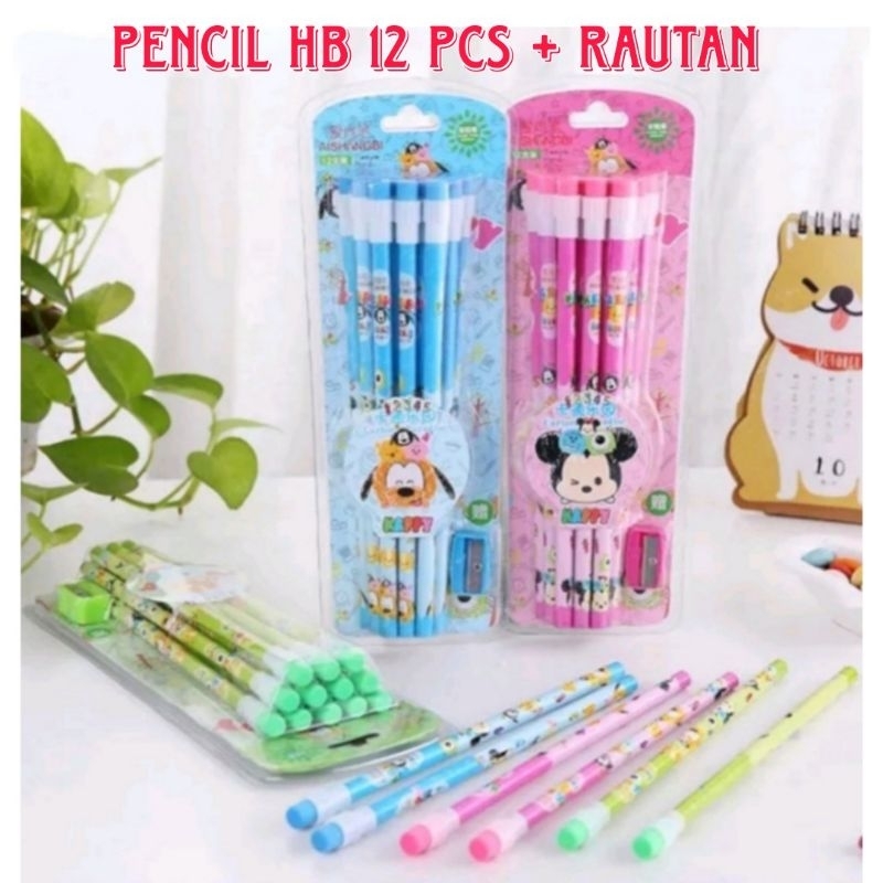 

Pensil Karakter Lucu 1 set 12 pcs + Rautan Pensil HB Pensil Kayu Karakter Alat Tulis Sekolah Anak