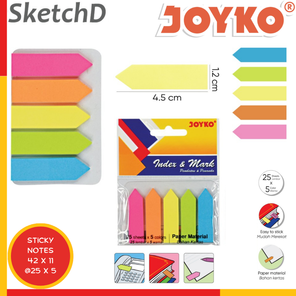 

Memo Tempel Kertas Joyko IM 46 Sticky Notes Index & Mark 5 warna