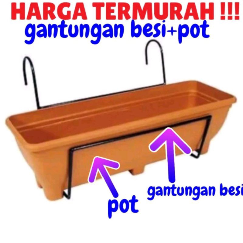 Rak Pot Besi Pagar Balkon / Gantungan Pot Besi Serbaguna Untuk Pot Kotak Panjang