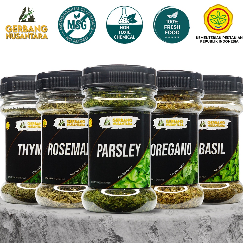 

Cepat laku Gerbang Nusantara Bumbu Masak Dapur Rasa Daun Basil Oregano Thyme Rosemary Parsley Italian Herbs Flakes Bubuk Lengkap 2 Gram
