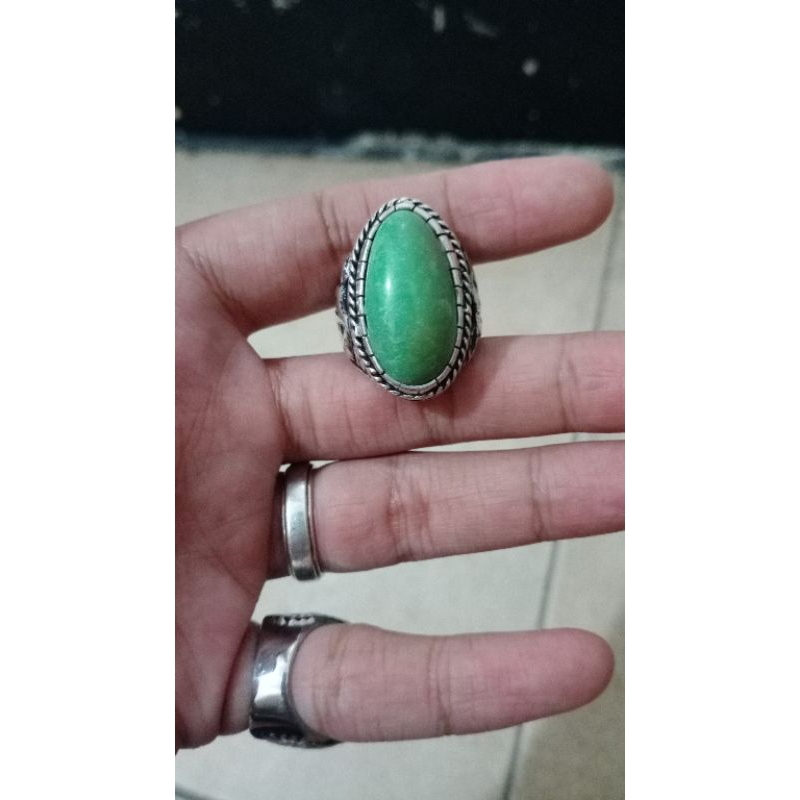 2 Pirus Hijau polos ring perak