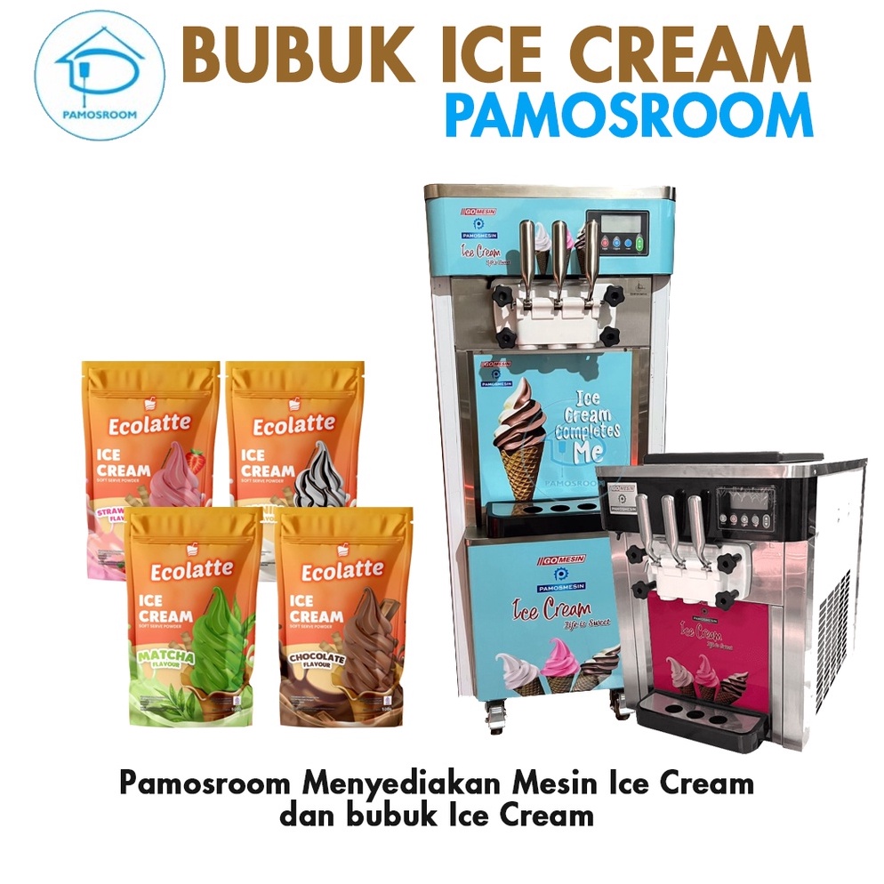 

Serba baru Ecolatte Bubuk Ice Cream Soft Powder 5gr Bubuk Es Krim Vanilla Coklat Strawbery Mathca
