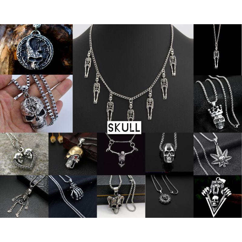 Kalung pria tengkorak punk style men necklace skull series