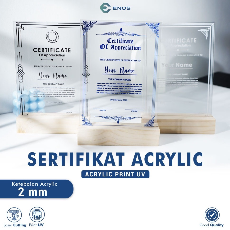 

ART Q93T SERTIFIKAT CUSTOM NAMA DESAIN GAMBAR BAHAN AKRILIK ACRYLIC BENING 2MM PRINT UV ANTI AIR FREE TATAKAN KAYU