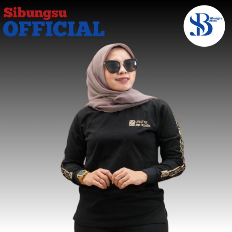 sibungsu official (E2) kaos zolaqu atasan wanita lengan panjang bahan katun 24 Salem samur, putih co