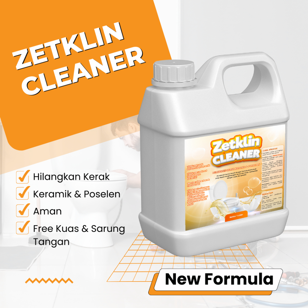 Cairan Pembersih Kerak Kamar Mandi I Zetklin Cleaner Isi 1 Liter I Free Kuas dan Sarung Tangan