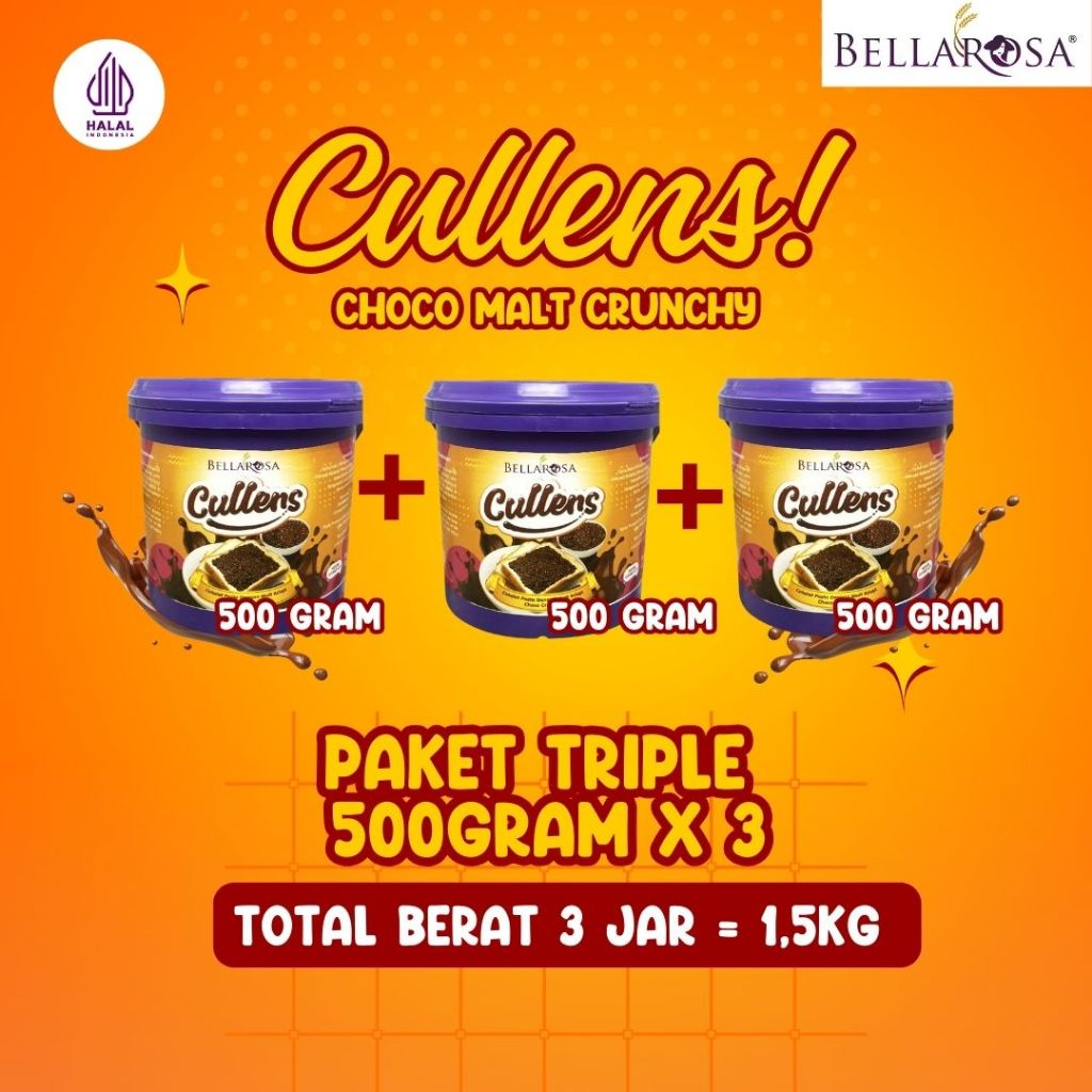 

[PAKET TRIPLE] BELLAROSA Cullens Selai Roti Cokelat Choco Pasta Crunchy Cemilan Manis @500grm x 3