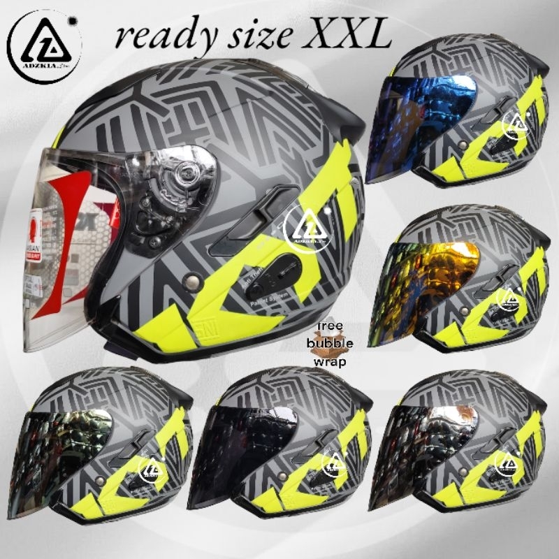HELM KYT GALAXY FLAT R MOTIF NEON YELLOW DOFF | HALF FACE | READY SIZE JUMBO XXL
