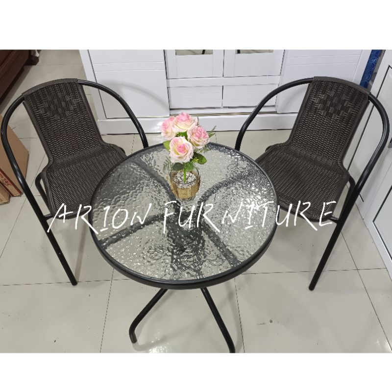 Kursi Teras set 2 kursi 1 meja/meja taman kaca tempered/ Kursi Teras minimalis colorado/kursi teras 