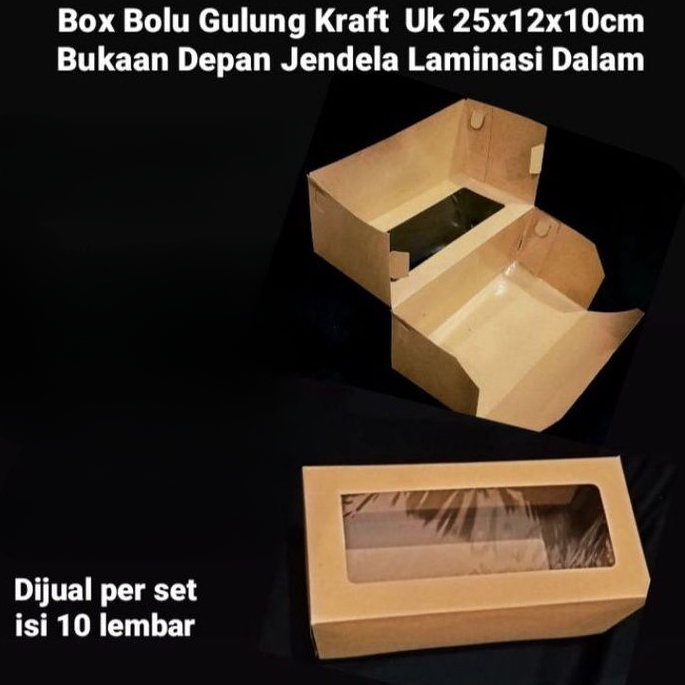 

( 10 pcs ) Cake Box Bolu Gulung Dus Kraft Packaging Kue Jendela Laminasi Ukuran 25x12x10 cm