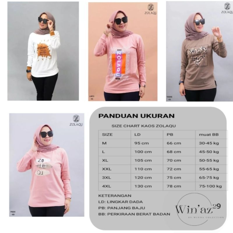 Kaos wanita lengan panjang /Kaos zolaqu wanita lengan panjang/Kaos lengan panjang jumbo wanita