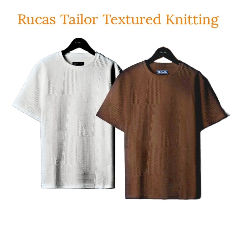 Rucas Tailor Brown White Textured Knitting Tee - Rucas V3 Tee White Brown - Footwearid Official