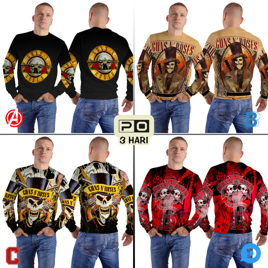 Crewneck Guns N Roses Band Sweater Fullprint Bahan Polyester Jersey | GNR-299302