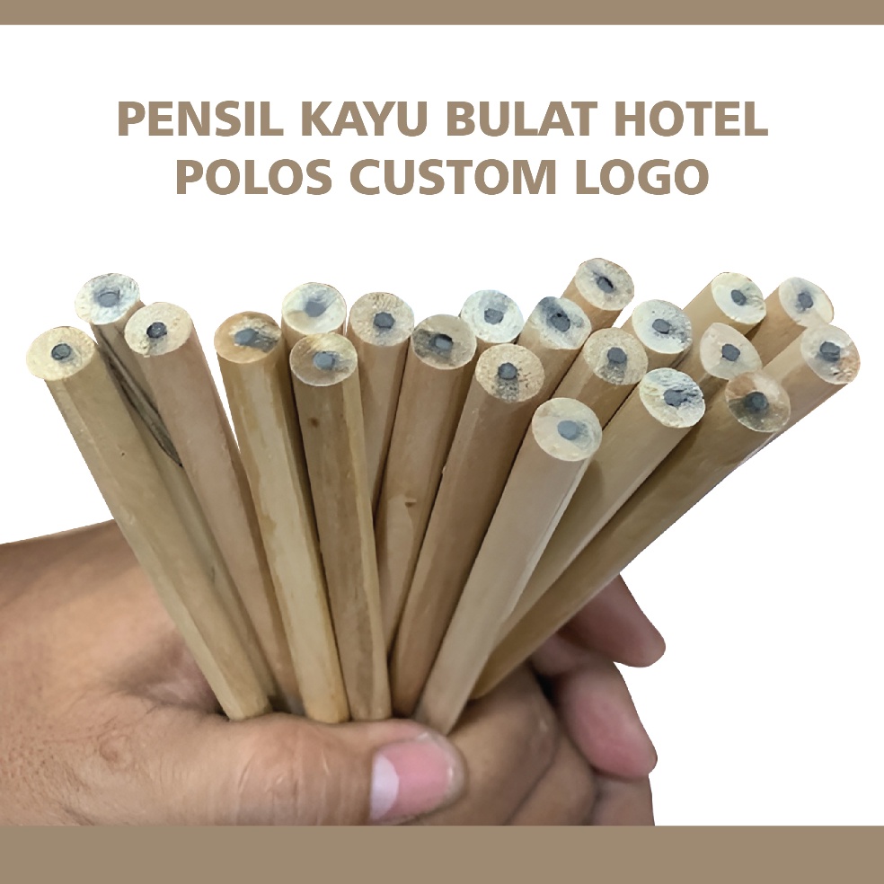 

KODE R2D Pensil Hotel Kayu Bulat Polos Custom Logo isi 1 pcs