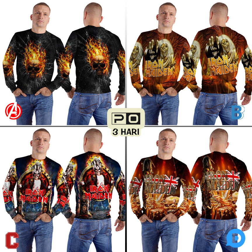 Crewneck Iron Maiden Sweater Fullprint Bahan Polyester Jersey | SKU-286409504