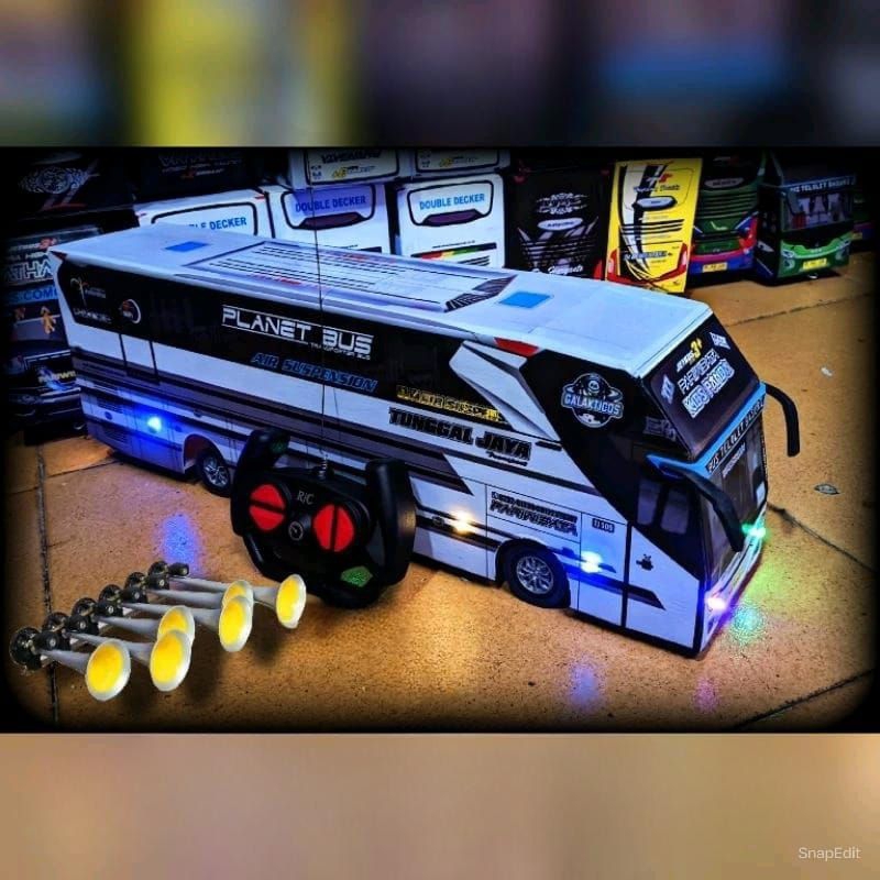 miniatur bus remote control, telolet basuri full asesoris lampu