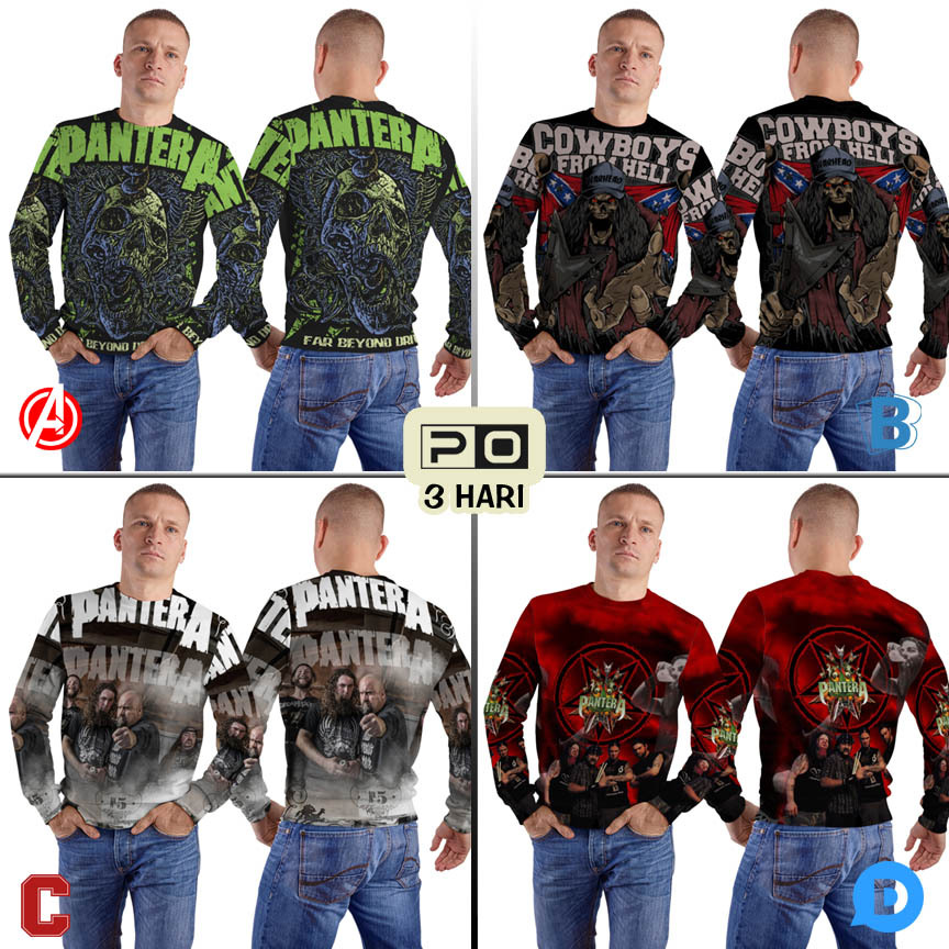 Crewneck Pantera Cowboy From Hell Sweater Fullprint Bahan Polyester Jersey