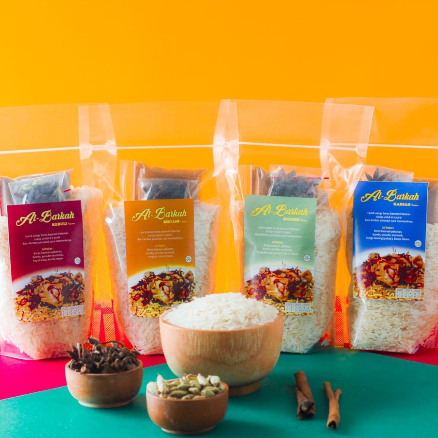 

D2289 Beras basmati dan Bumbu Nasi Kebuli Kabsah Biryani Mandhi Instan ALBARKAH 4g paket hemat