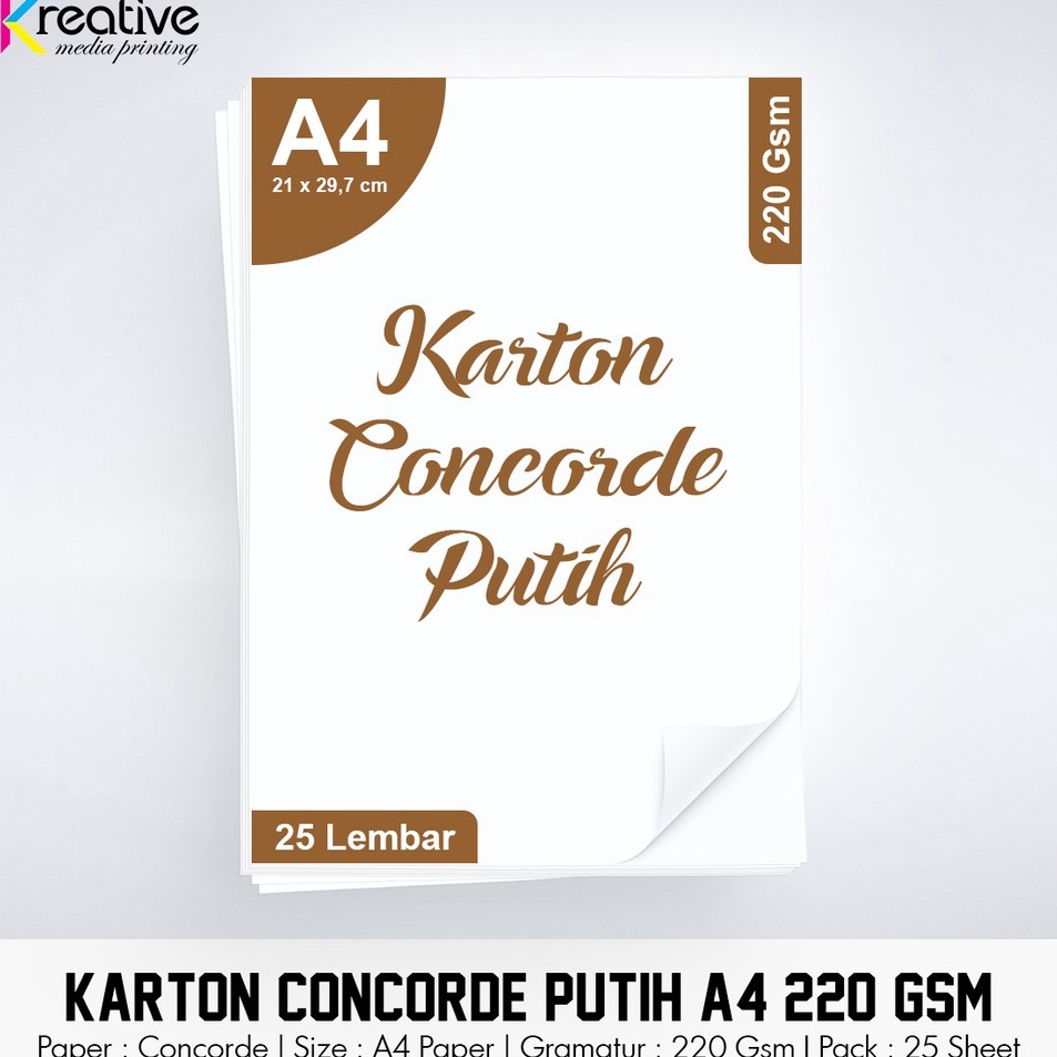 

Dapatkan Hari Ini Kertas Karton Concorde Putih A4 22 gsm 1 pack 25 lbr