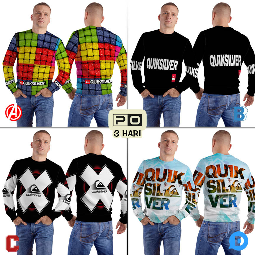 Crewneck Quiksilver Sweater Fullprint Bahan Polyester Jersey