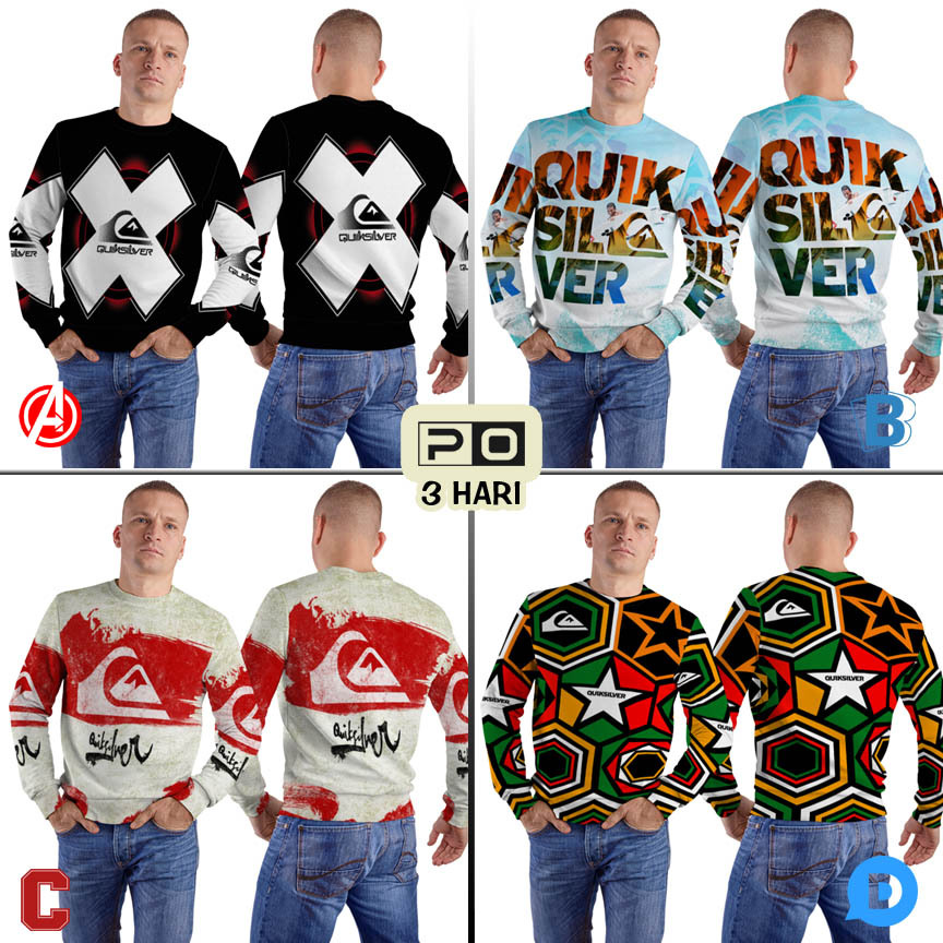 Crewneck Quiksilver Casual Sweater Fullprint Bahan Polyester Jersey