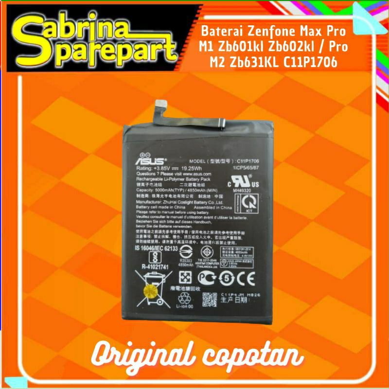Baterai Zenfone Max Pro M1 Zb601kl Zb602kl / Pro M2 Zb631KL C11P1706  Original Copotan
