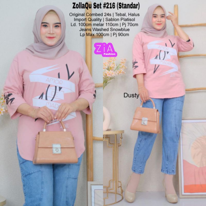 ZIA SET ZOLLAQU 216/SETELAN WANITA ATASAN COMBAD MIX CELANA JEANS
