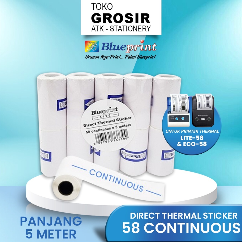 

58x5 R Resi Label Pengiriman 58mm Kertas Thermal Sticker Barcode BLUEPRINT Stiker Termal TANPAGAP < A6
