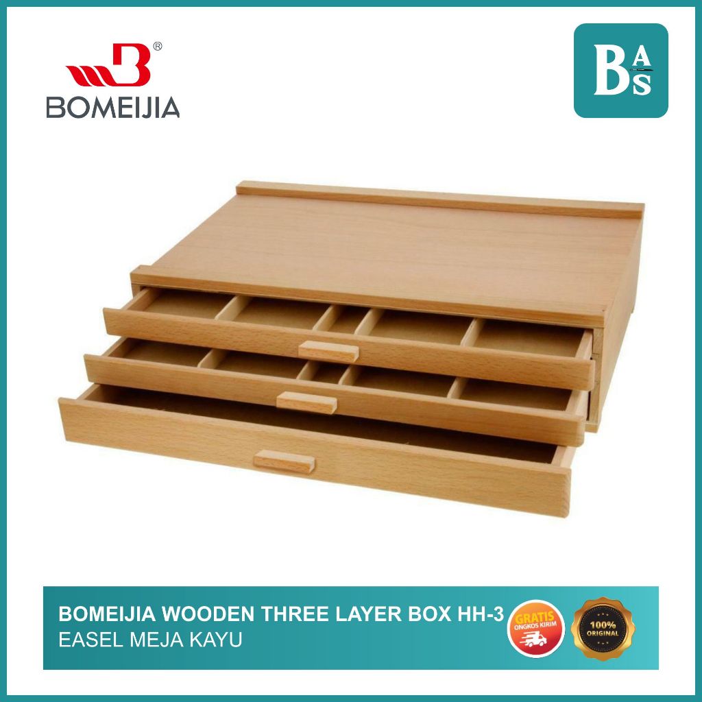 

BOMEIJIA WOODEN THREE LAYER PICTURE BOX HH-3 / Easel Box Kayu Dengan Tiga Laci