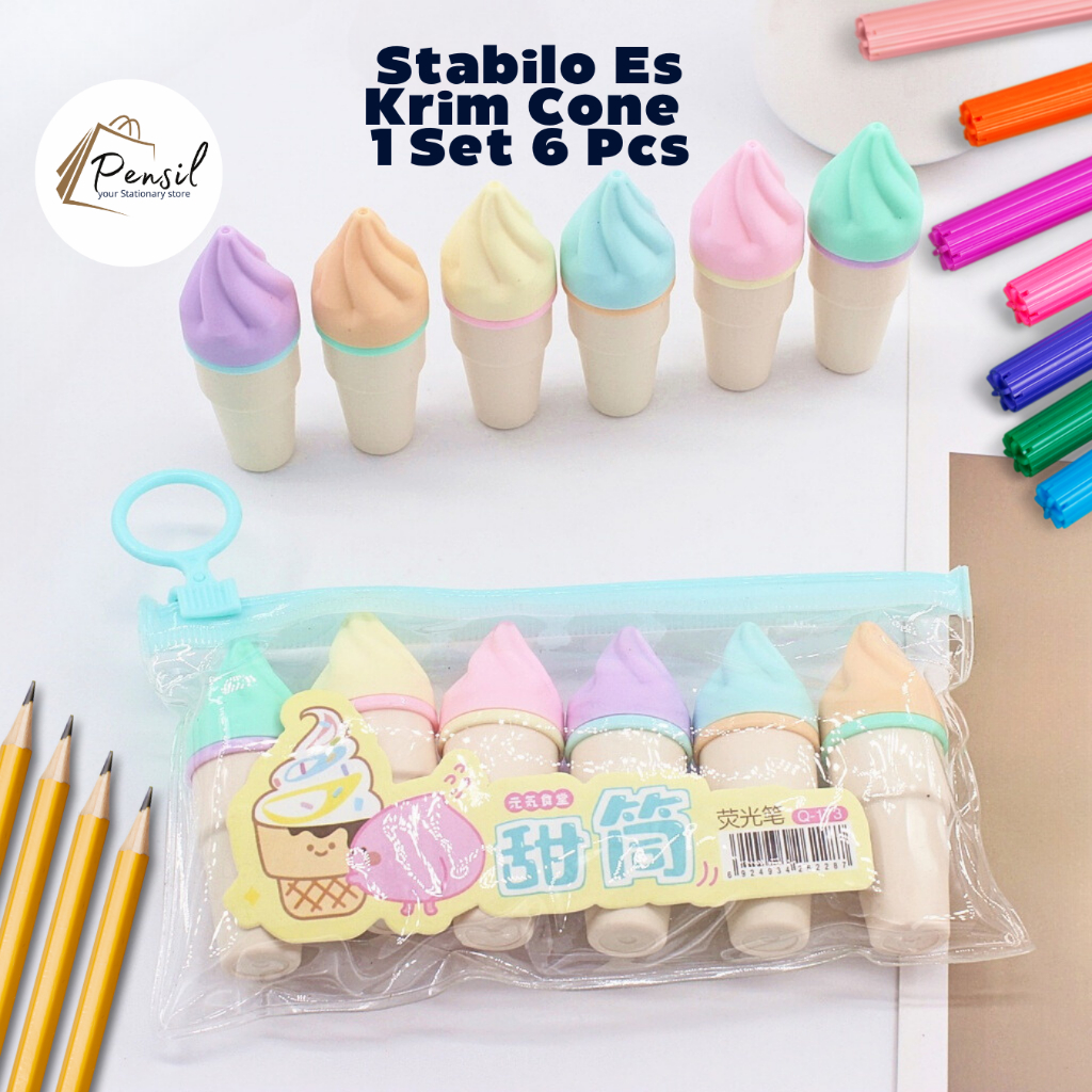 

Stabilo Lucu 1 Set Stabilo Es Krim Highlighter Ice Cream Cone (1 pack isi 6 pcs)