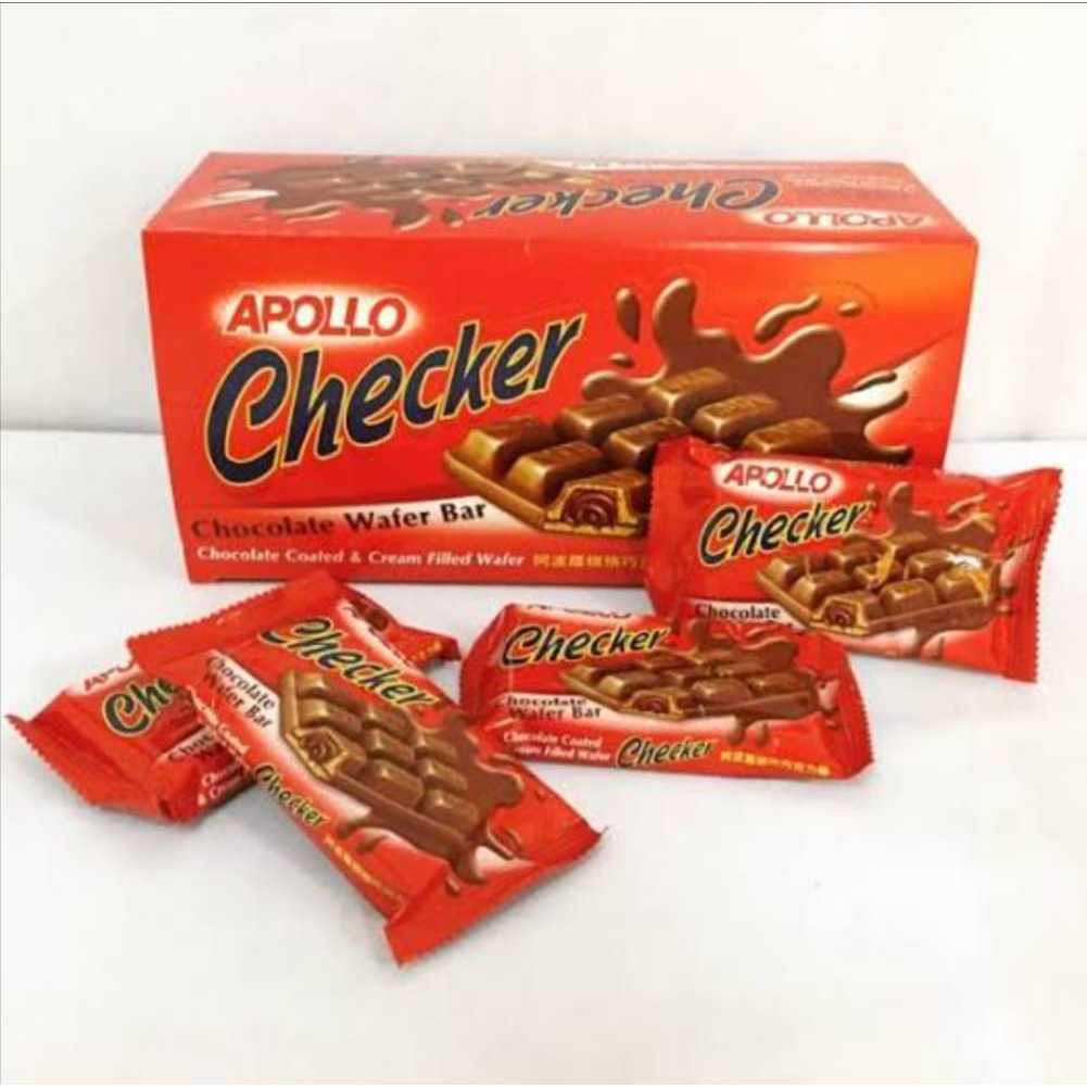 Apollo Checker Chocolate Wafer Bar Kemasan Jumbo Pack Merah 1 Box Isi 24 Pcs x 30g