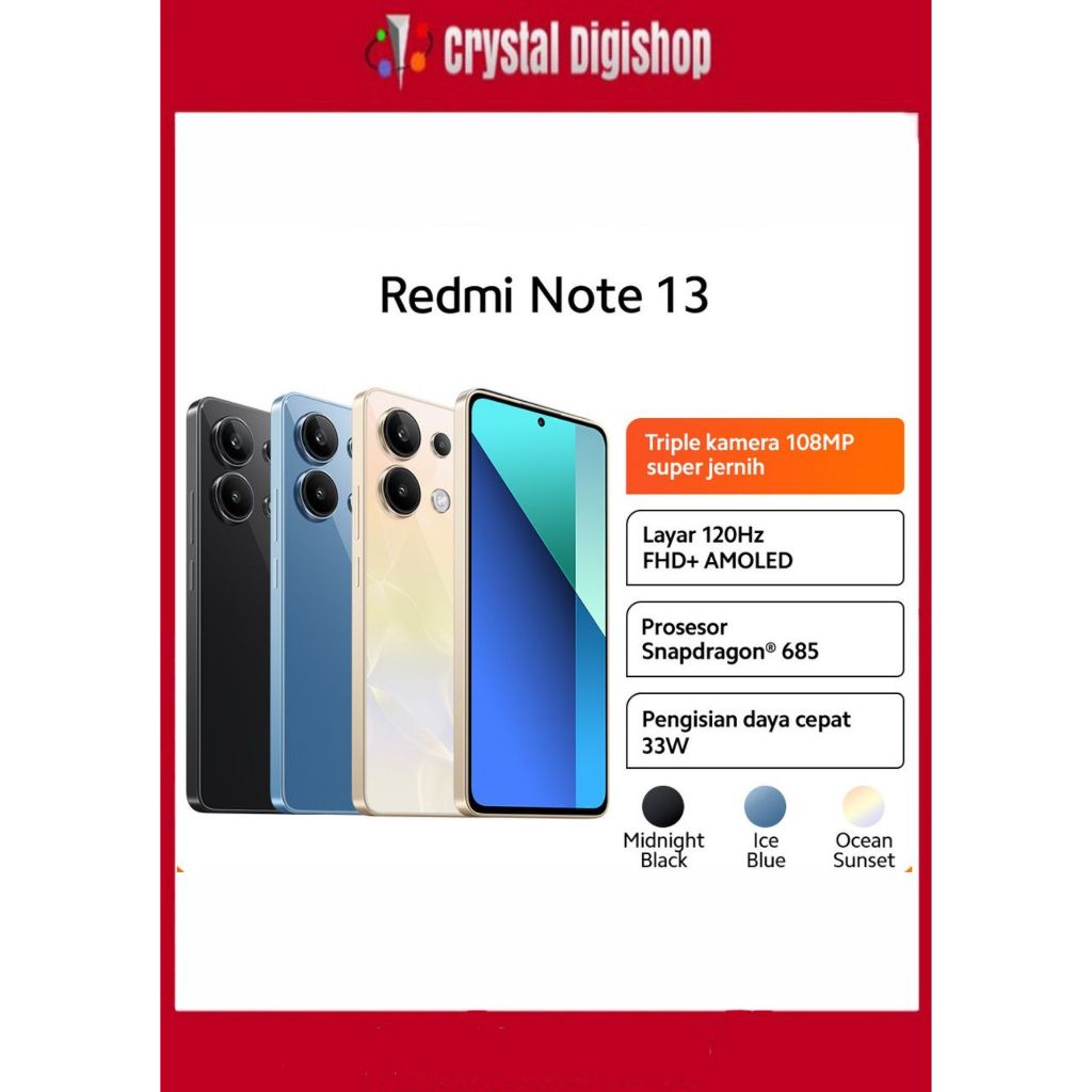 Xiaomi Redmi Note 13 Ram 8/256GB AMOLED Snapdragon 685 - Garansi Resmi