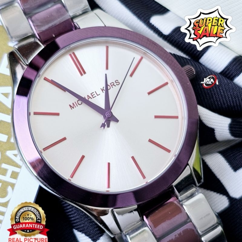 Michel Kros #MK3659# Original Slim Runway Kombi Ungu Jam Tangan Wanita Free Box Ori