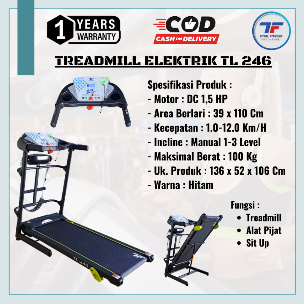 Alat Fitness, Treadmill Elektrik TL 246, alat olahraga alat fitness, alat olahraga