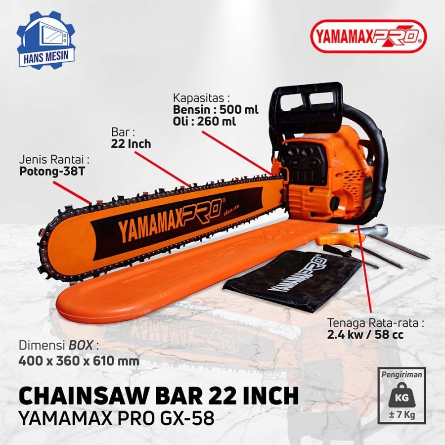 GERGAJI MESIN 22 INCH YAMAMAX PRO GX58 CHAINSAW SENSO