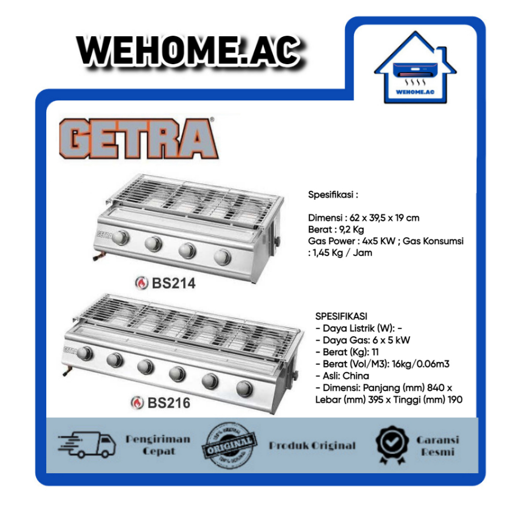 Kompor Pemanggang Komersial GETRA BS214 / BS216 4 Tungku / 6 Tungku Kompor Pemanggang Getra