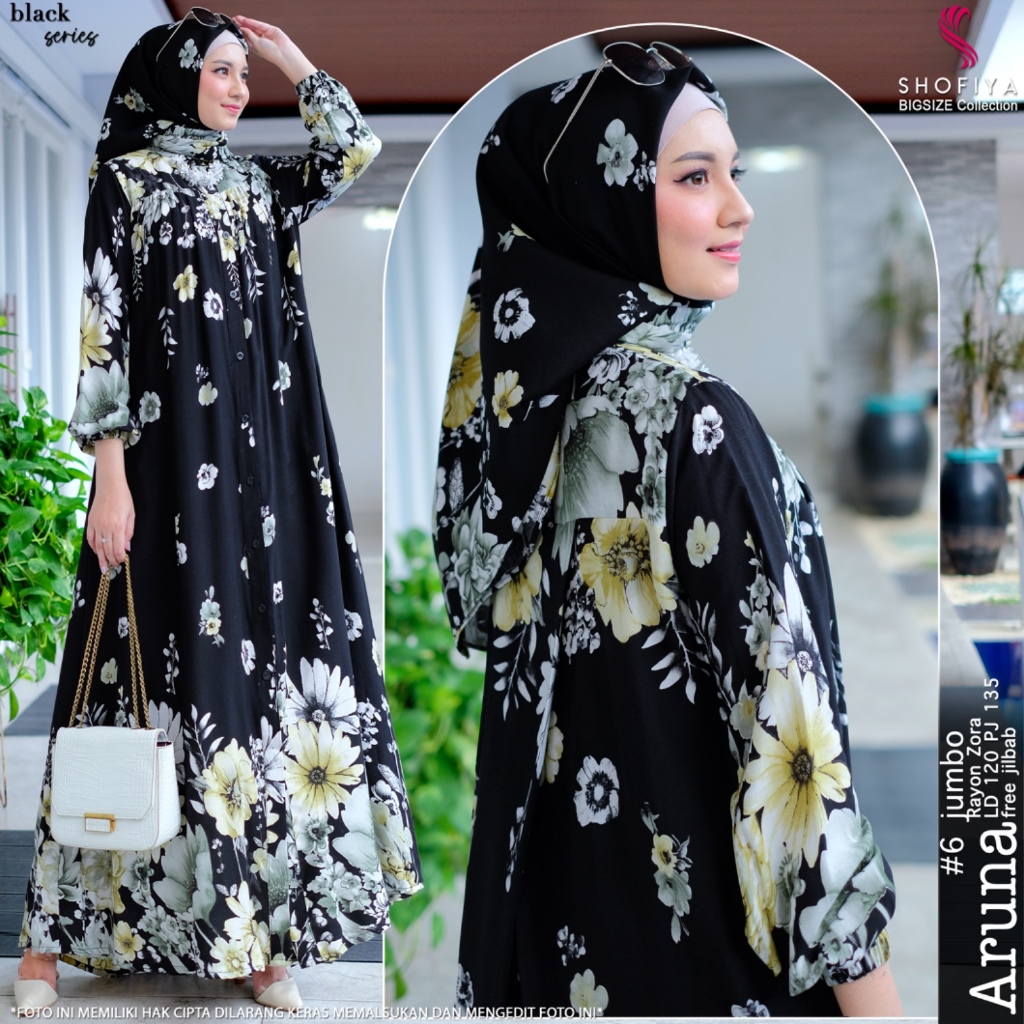 aruna6 baju gamis pakaian dress maxy set jilbab ld 120 xxxl rayon zoya premium kekinian terbaru cod
