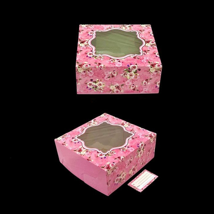 

( 3 pcs ) Box Cake Hampers Isi 4 Toples 250gr Motif Pink Mawar Laminasi Luar Dalam 22x22x9 Cm