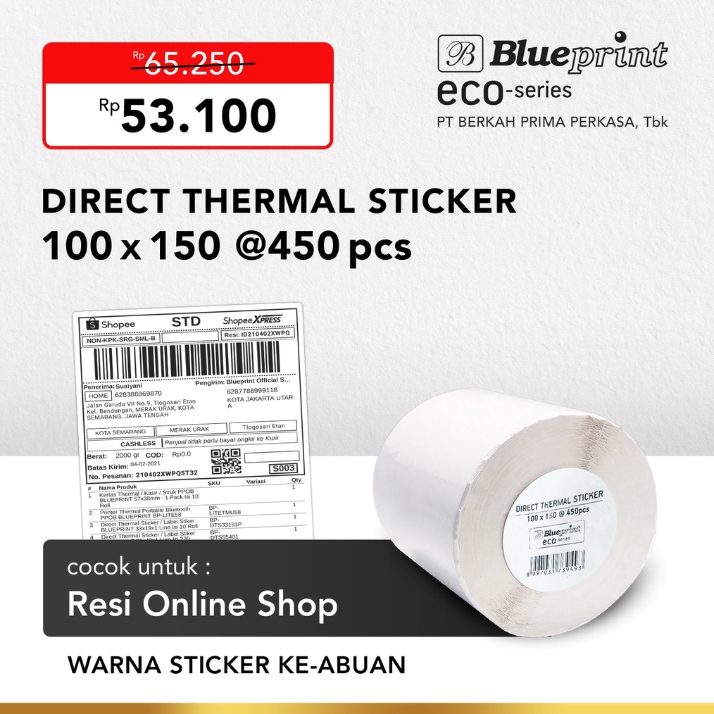 

KODE O58D Direct Thermal Sticker 1 x 15 Label Resi BLUEPRINT ECO 1x15 mm