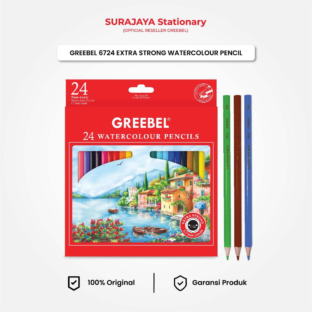 Pensil Warna GREEBEL 24 Warna Extra Strong Water Colour (6724) Coloring Pencil